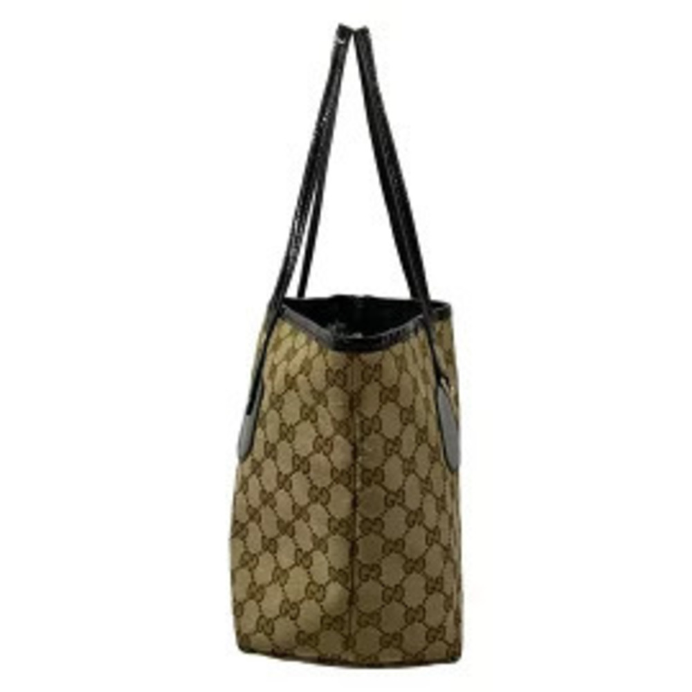 Gucci GG Black Beige Leather Dark Bag Tote Cream x Brown Cream Brown